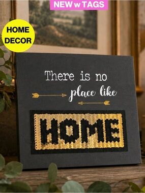 NEW w TAGS 🏷️ 3/for $15 🍒 “There Is No Place Like Home” Sequins Wall Plaque